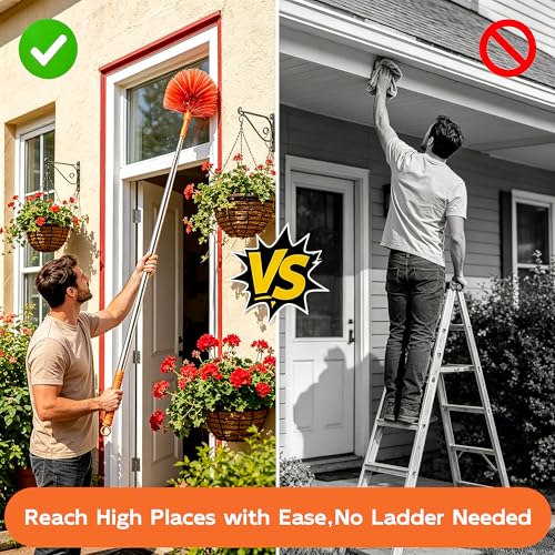 Cobweb Duster with Extension Pole - 82" Reach, Washable & Compact