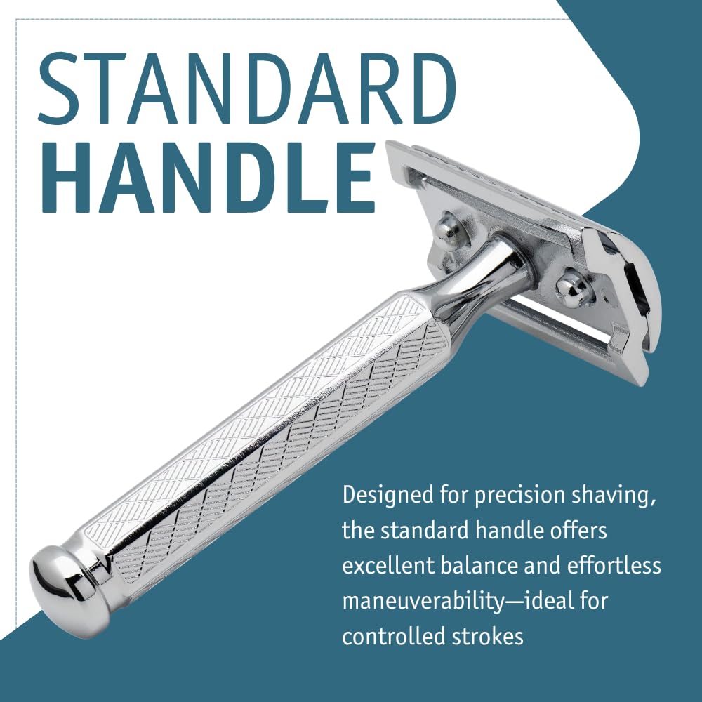 MERKUR 42C Double Edge Safety Razor, Hexagonal Handle, Three-Piece Design, Closed Comb Straight Bar, Bright Chrome Finish, Made in Germany
