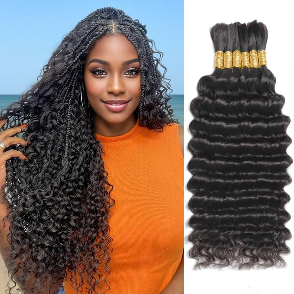 Boho Braiding Hair - 150g 20-Inch Curly Deep Wave Human Hair Bundles | 6-Pack Natural Color