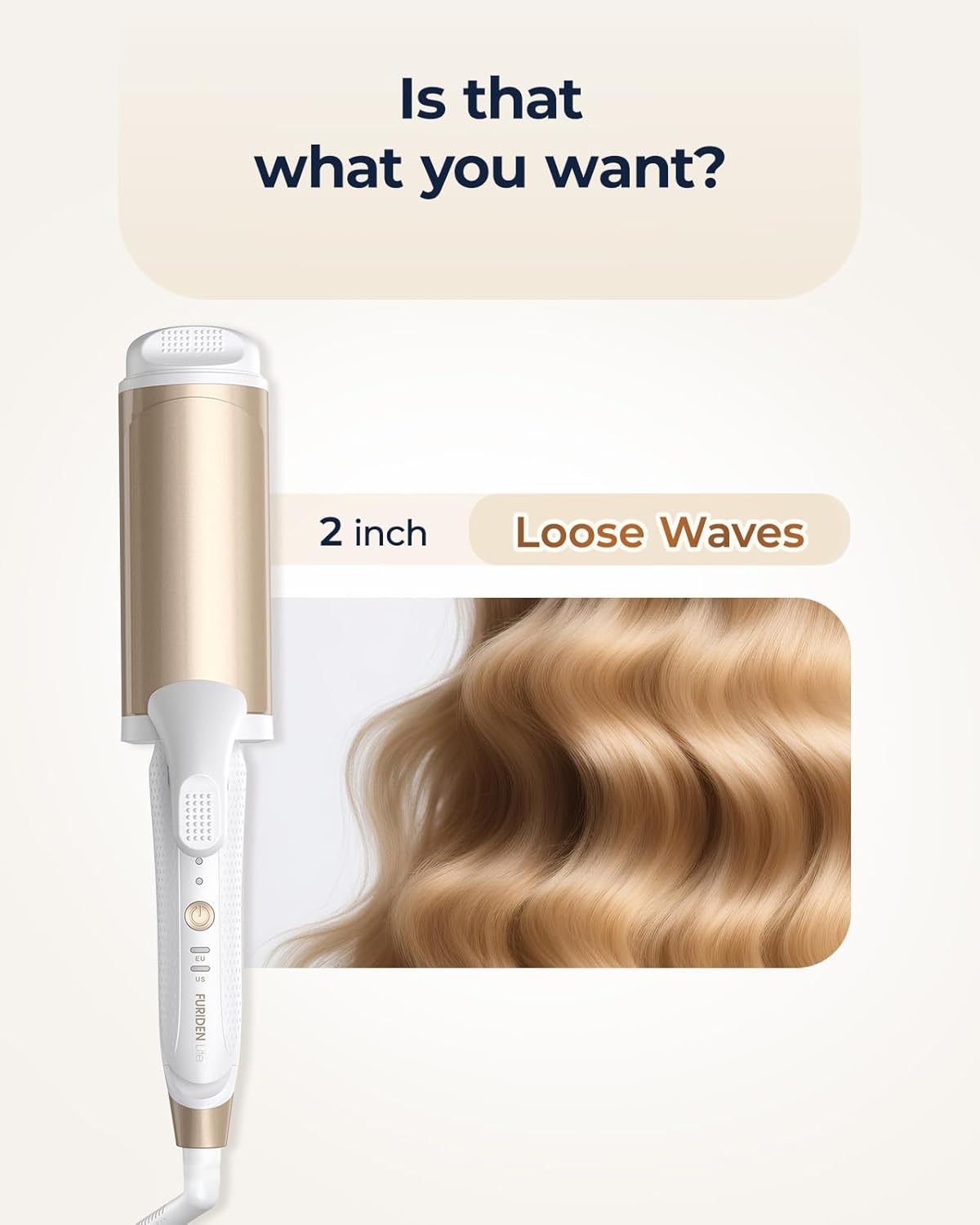 FURIDEN Dual-Voltage Curling Iron - 2-Inch Ceramic Wide Barrel for Loose Waves | Travel-Friendly for Armpit to Mid Back Length Hair