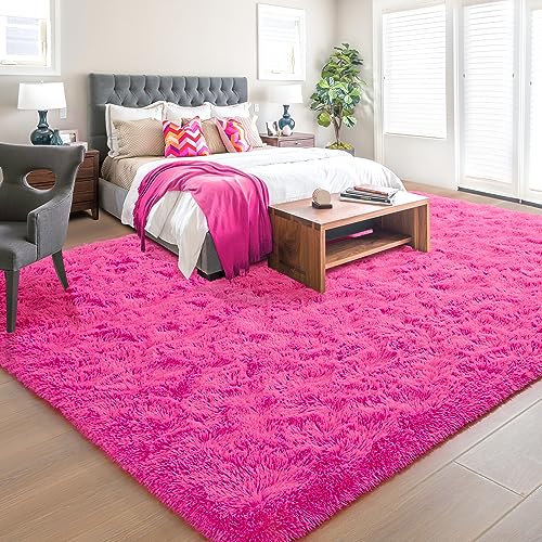 Foxmas Soft Plush Shaggy Area Rug 2x3ft Hot Pink for Kids & Nursery