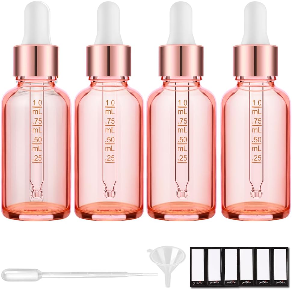 Glass Eye Dropper Bottles - 24 Pack 0.5oz Amber Leakproof Bottles with Golden Caps | Perfect for Essential Oils, Tinctures, Travel
