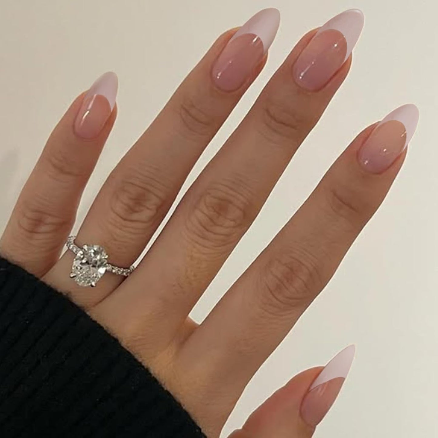 French Tip Press-On Nails - Medium Almond Shape with 3D Bow & Pearl Charms | 24 Pcs Spring Design