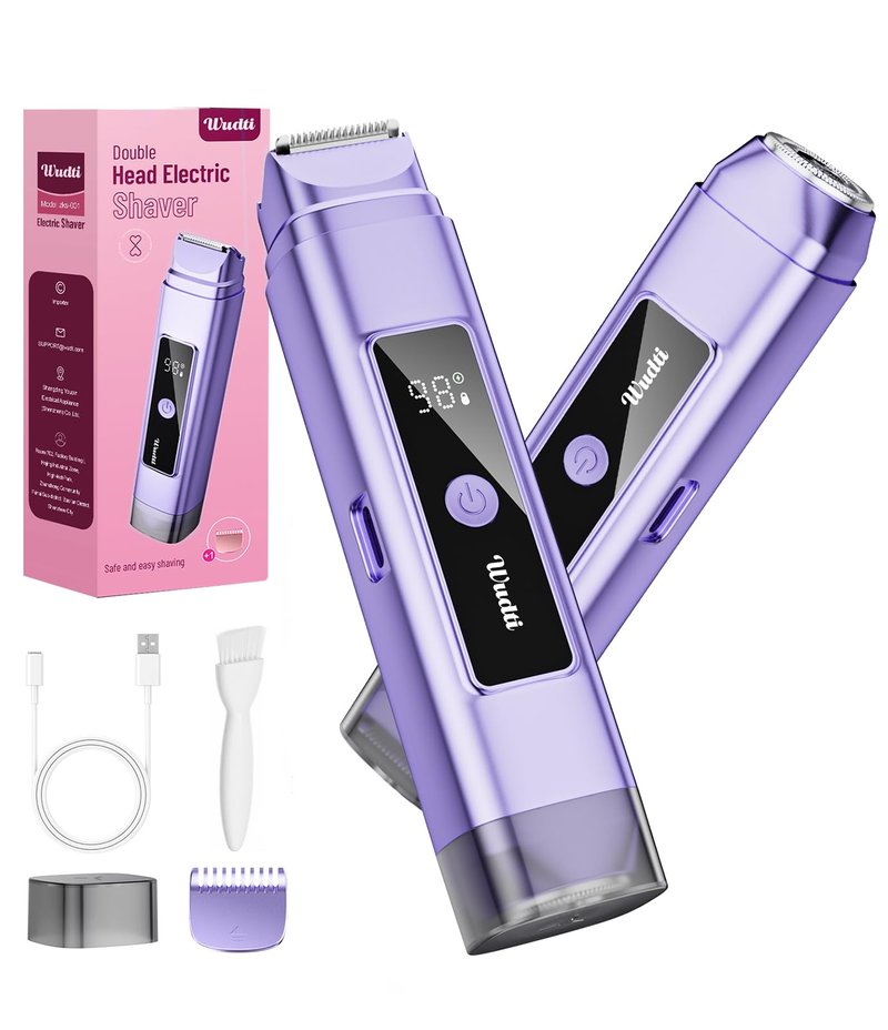 Dynooper Electric Bikini Trimmer for Women: IPX7 Waterproof Dual Head Cordless Electric Shaver for Women with LED Display & 0.5mm Ceramic Blades for Pubic Hair, Face, Legs - Cobalt Blue