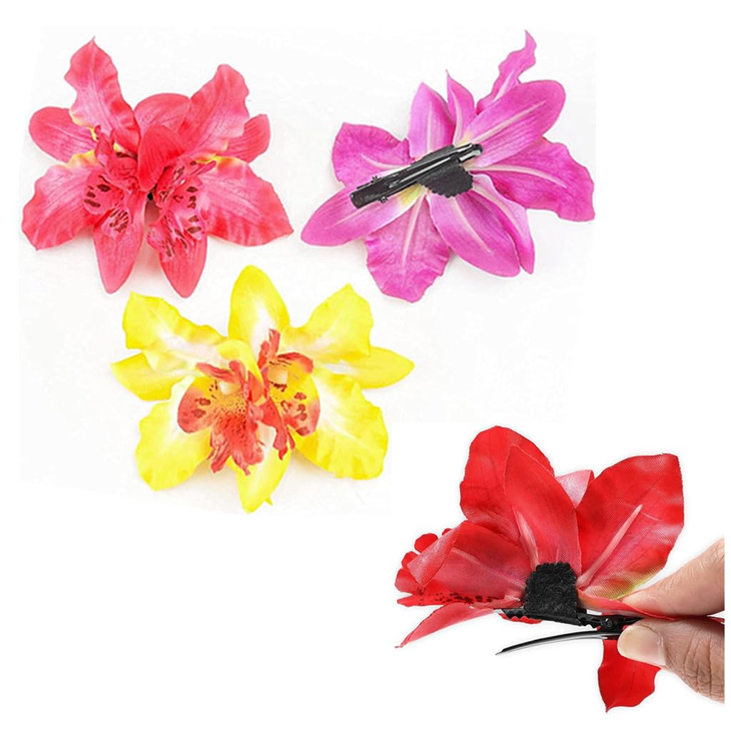 ALIMITOPIA Flower Hair Clip Bohemia Hawaiian Fabric Artificial Thai Orchid Flower Alligator Hair Clip Hairpin Barrette Headdress Bobby Pins Headwear Hair Accessories(4 inches;8pcs)