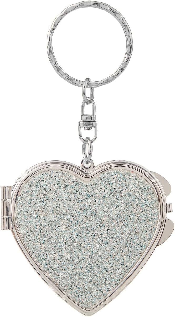 Portable Heart-Shaped Folding Makeup Mirror - Double-Sided Design with Sparkling Sticker | Ideal for Home & Travel - White