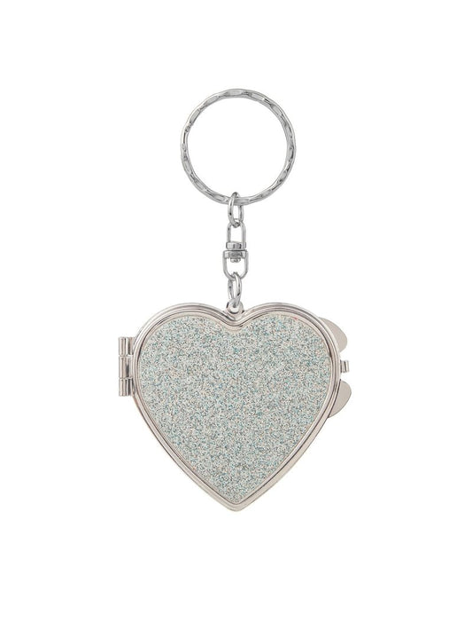 1-Pack Portable Heart-Shaped Folding Makeup Mirrors，Single-Sided Sparkling Sticker，Double-Sided Mirror，Ideal for Home and Travel for Women, Girls, Mothers, Friends (White)