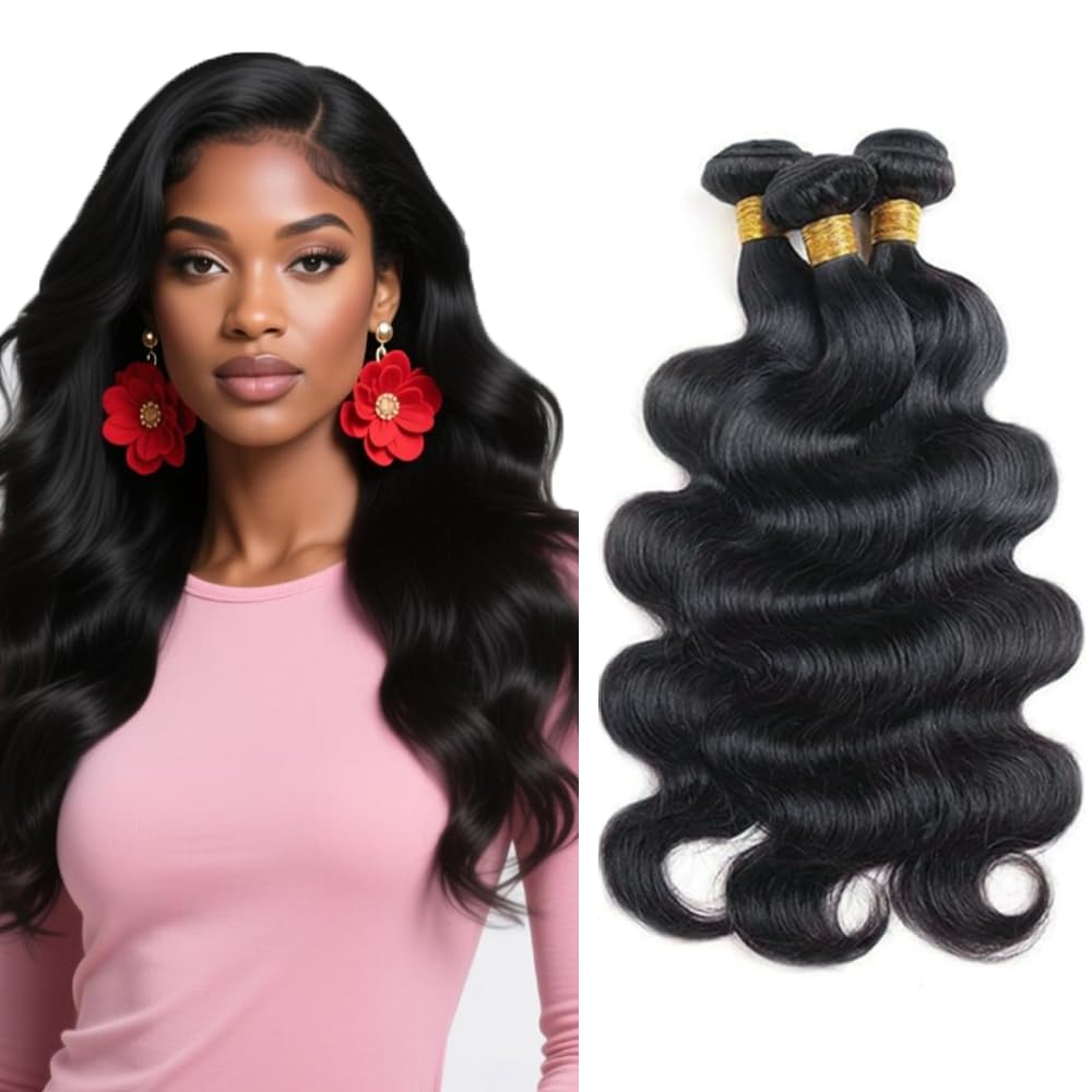 Color #1b Human Hair Bundle Natural Black Body Wave 3 Bundles 14 16 18 inch 150g Real Natural Black Body Wave Human Hair Extensions 1B Color