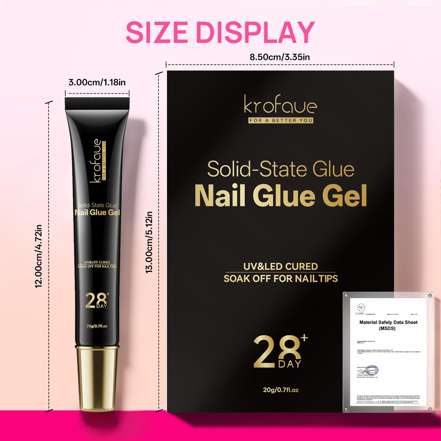 krofaue Solid Nail Glue Gel, Press on Nail Glue 4 x 20g Each (80g Total), Need UV LED Lamp Curing Strong Adhesion for Acrylic Nail Tips Rhinestones 3D Nail Gel Nail Extension Professional Use