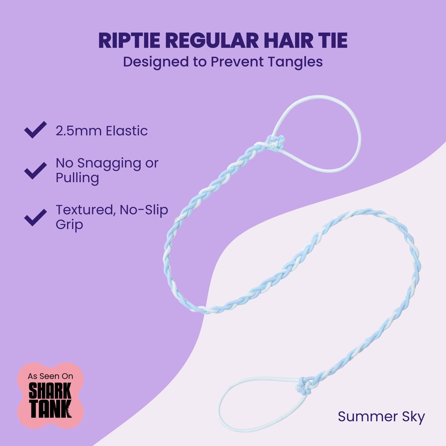 Rip Tie Soft Tangle-Free Hair Tie for Women, Nylon Hair Elastic, Colorful Hair Accessory - As Seen on Shark Tank - Tropical (Summer Sky, Pack of 1)