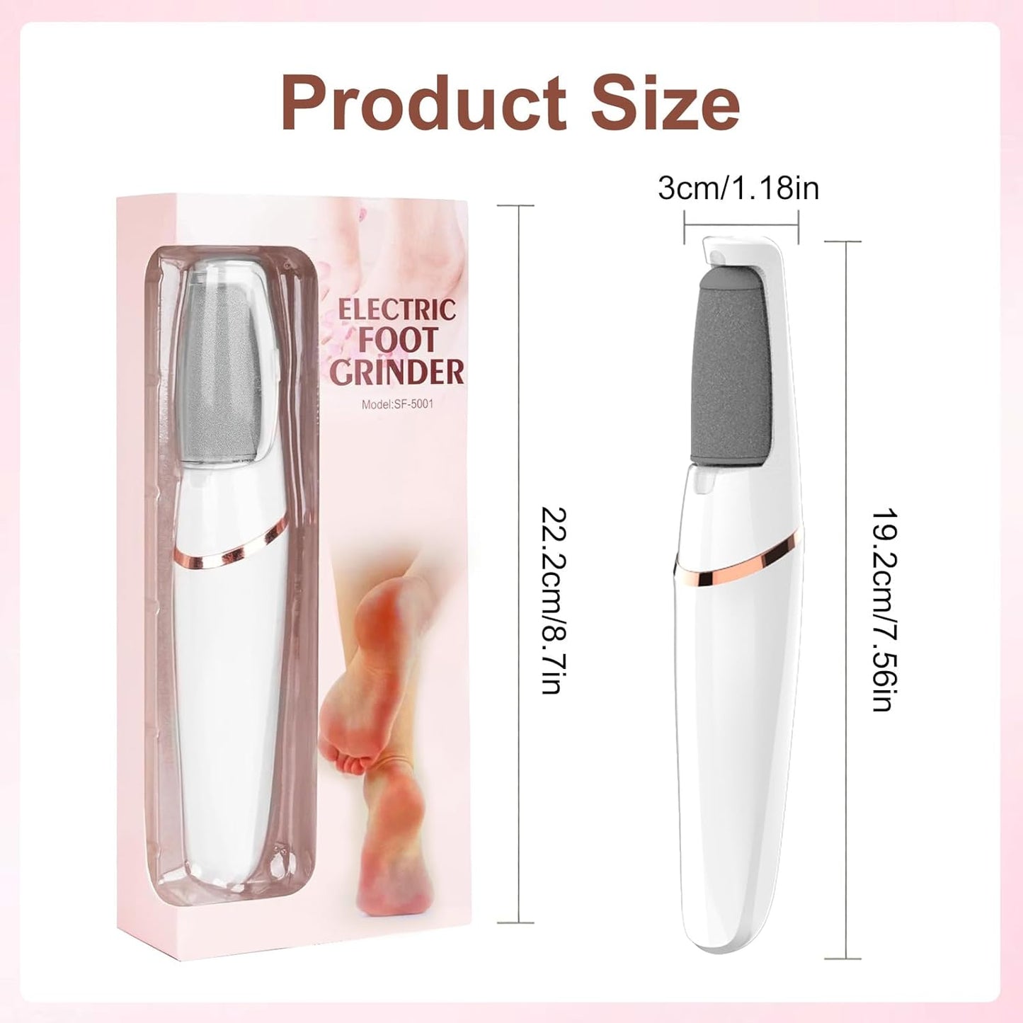 Electric Foot Callus Remover - Rechargeable Pedicure Tool with 2 Speeds & LED Light | At-Home Foot Care for Hard, Cracked Skin (White)