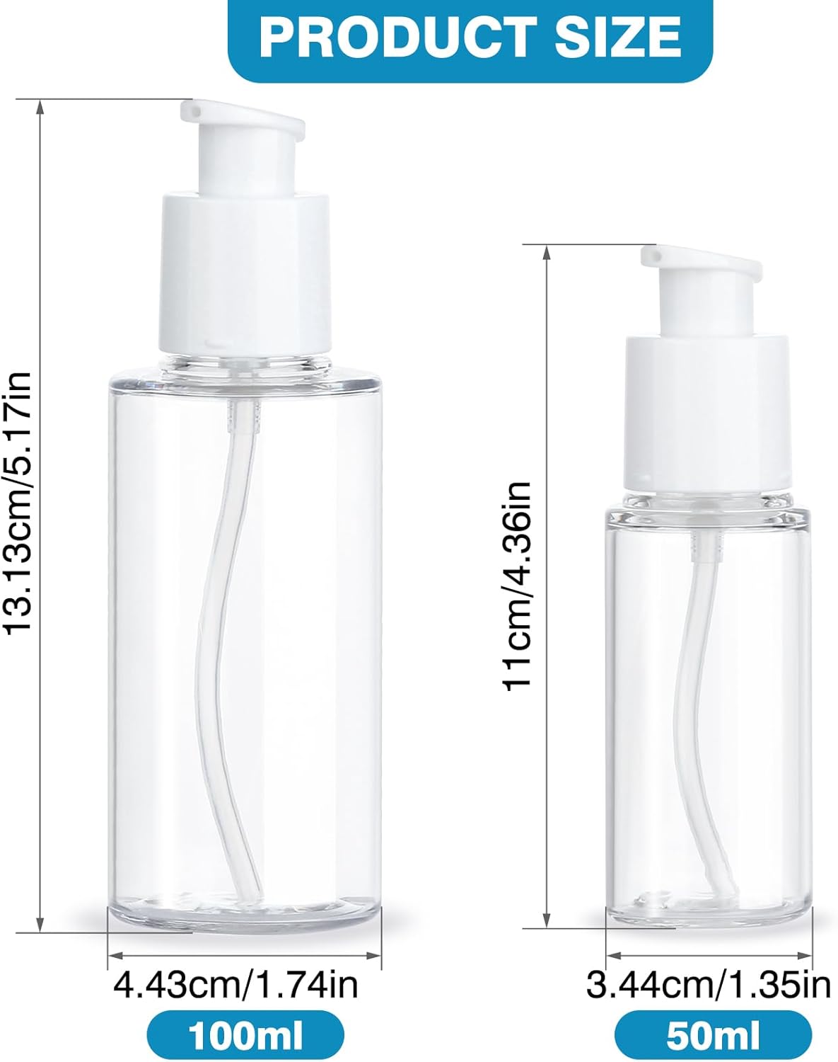 Travel Pump Bottle Set - 2 Refillable Clear Lotion Containers for Cream & Essential Oils | Perfect for Travel & Bathroom Use