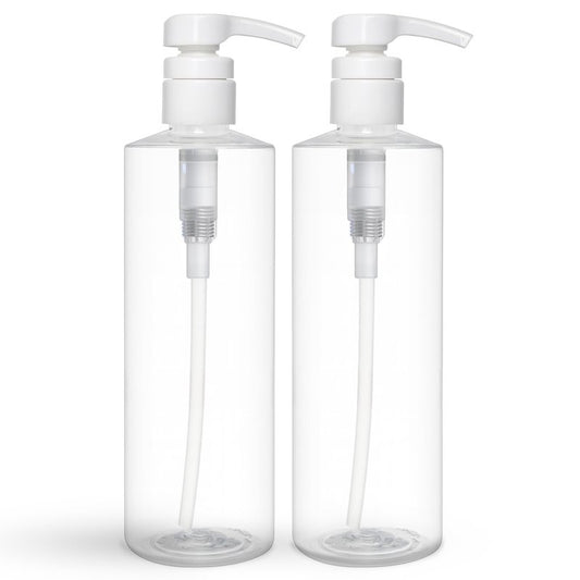 BRIGHTFROM Empty Lotion Pump Bottles 16 OZ, BPA-Free Refillable Containers, Plastic PET, Great for - Soap, Shampoo, Lotions, Liquid Body Soap, Creams and Massage Oil's, 2 Pack (White Pump)