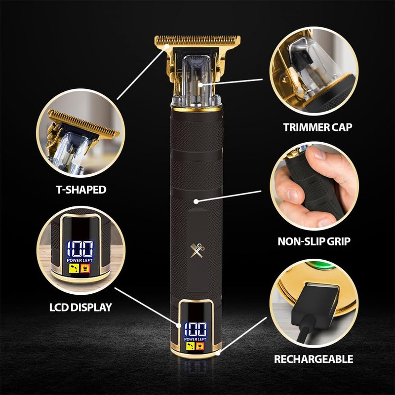 Cutting Edge T-Blade Trimmer for Men, Hypoallergenic T-Blade Trimmer with 4 Guide Combs (1mm, 2mm, 3mm, 4mm) LCD Screen, Rechargeable 120 Minute Run-Time, Bump-Free & Irritation-Free, Ergonomic Design