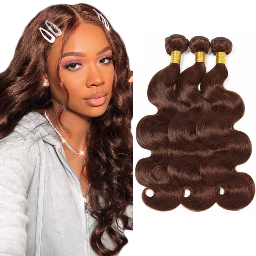 #4 Chocolate Bundles Human Hair Body Wave Bundles 24 26 28 Inch Brown Unprocessed Brazilian Virgin Hair 3 Bundle 50 Gram Per Bundle Deals Quick Weave Hair Extensions