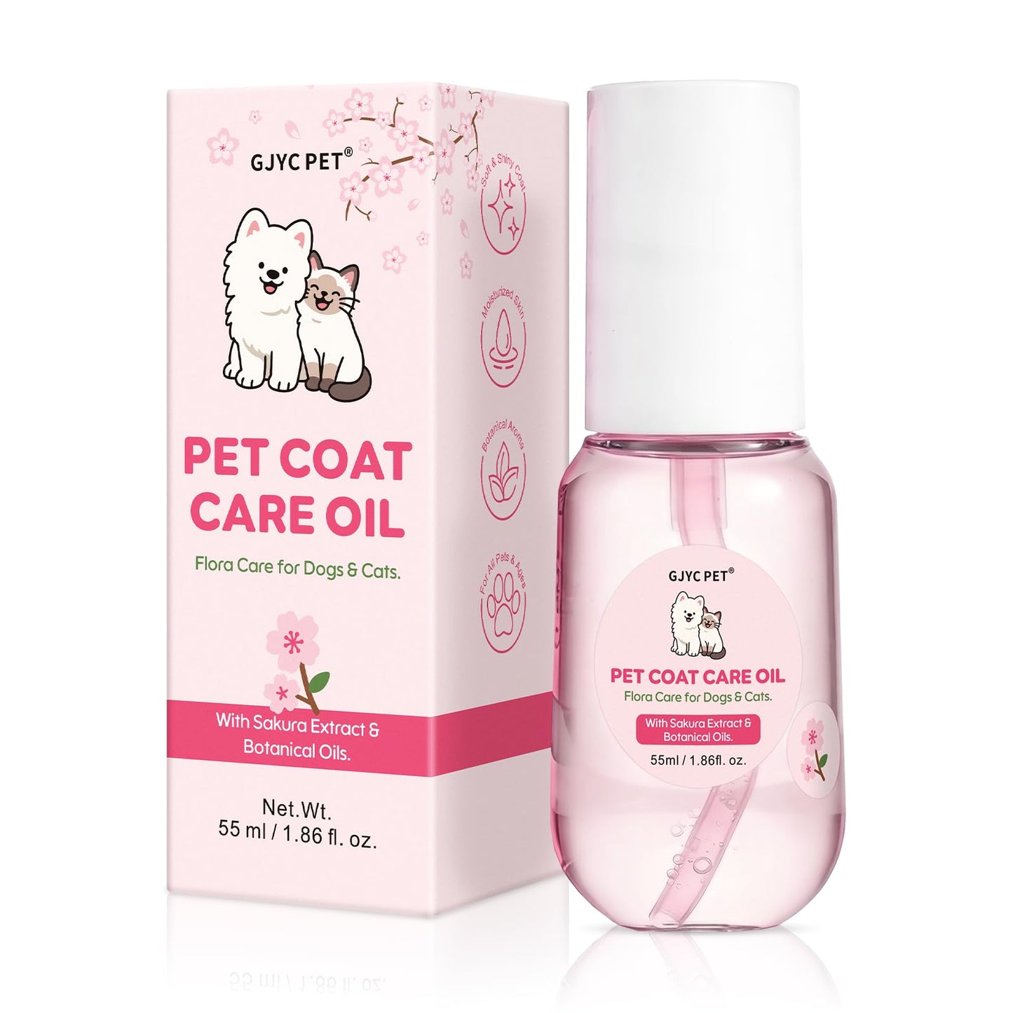 Pet Coat Care Oil, Cherry Blossom & Squalane Extract | Luster Enhancing Elixir, Radiant Shine & Protective Coating; Professional Silk Gloss Finish for Dull Coats, Non-Greasy, Dogs Cats, 1.69 fl. oz