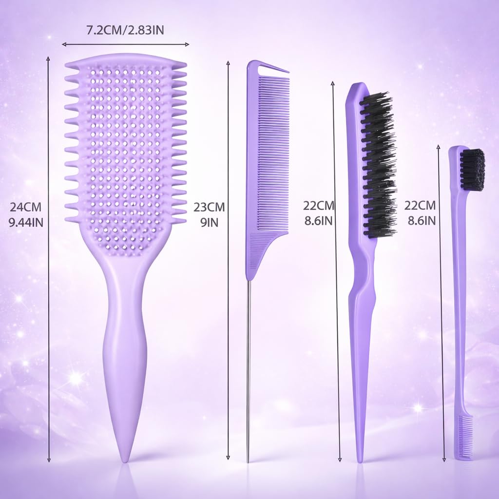 Curly Hair Detangler Brush - Lightweight Vented Design for Easy Glide | Suitable for Wet & Dry Hair (Purple)