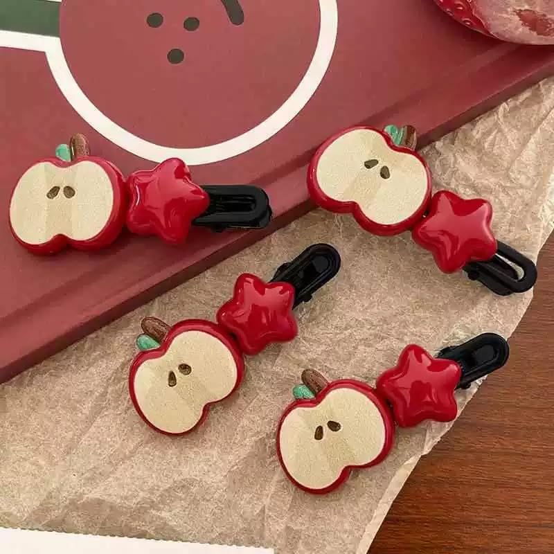 Kawaii Apple Hair Clips - Cute Star Barrettes for Women (2PCS)