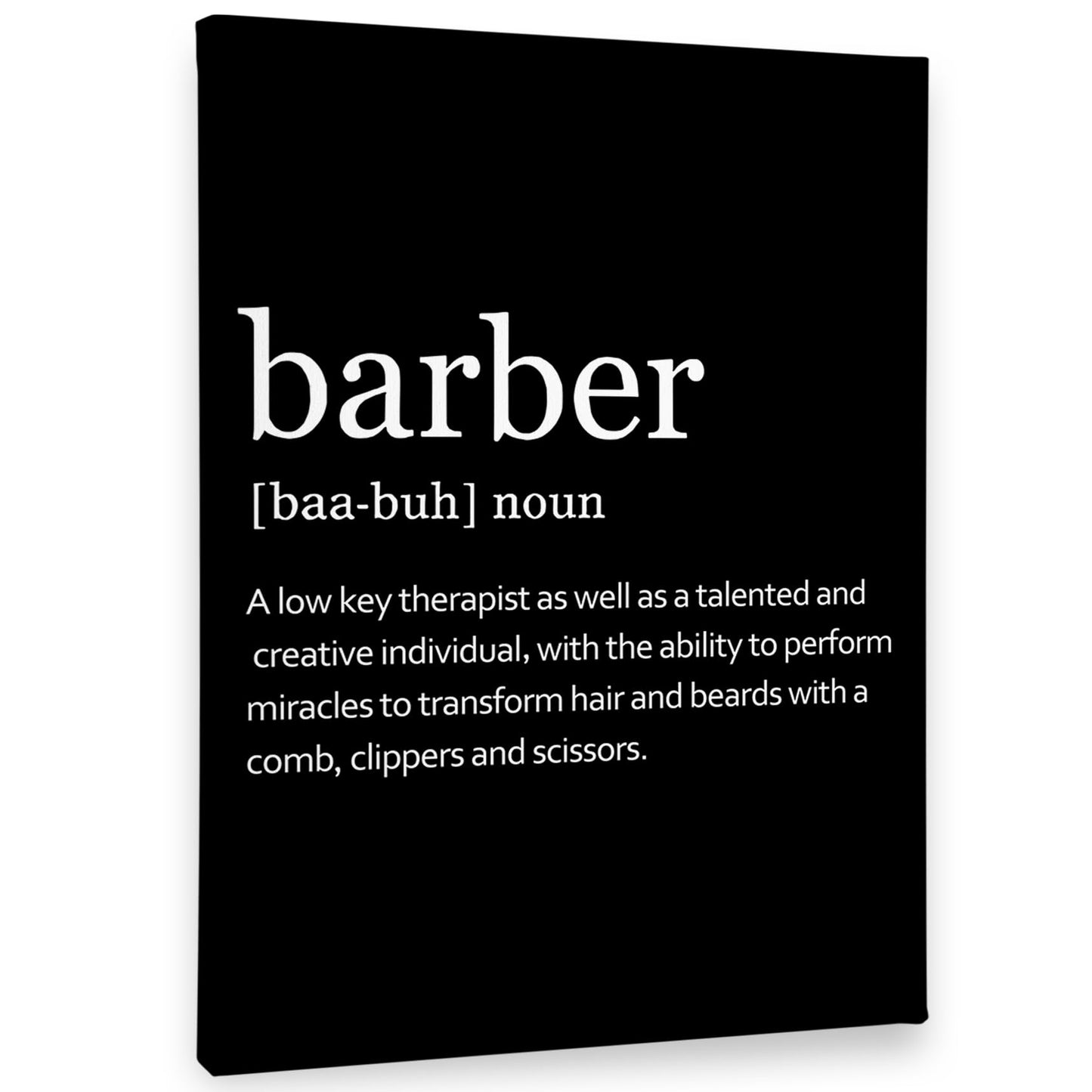 PHAMTE Barber Definition Wall Art, Barber Shop Decor, Modern Barbershop Barber Quote Print Framed Canvas Painting Artwork For Home Office Living Room Salon Barbershop Decor(11x14 Inch) (Black)