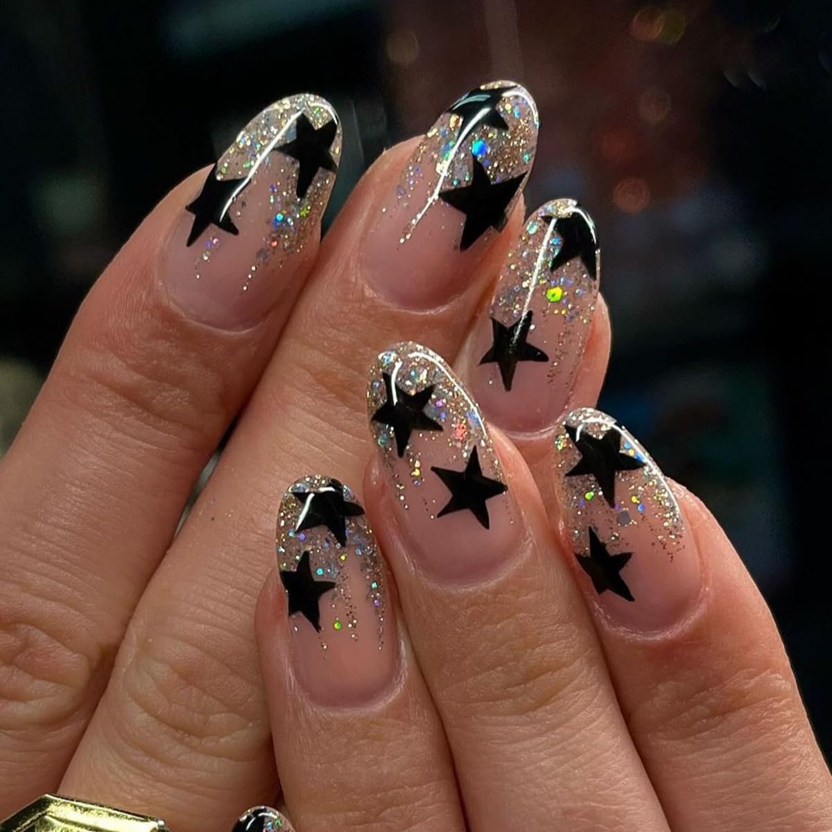 Almond Press-On Nails - Ombre Purple Floral Butterfly Design | 24 Full Cover Rhinestone False Nails for Women