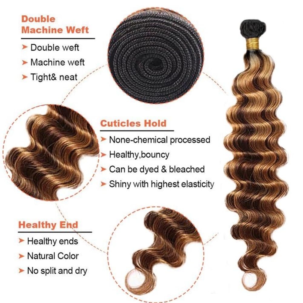 24 26 28 inch Highlight Bundles Human Hair Ombre Brown Bundles p4/30 Deep Wave Bundle #4 Brown Human Hair Bundle