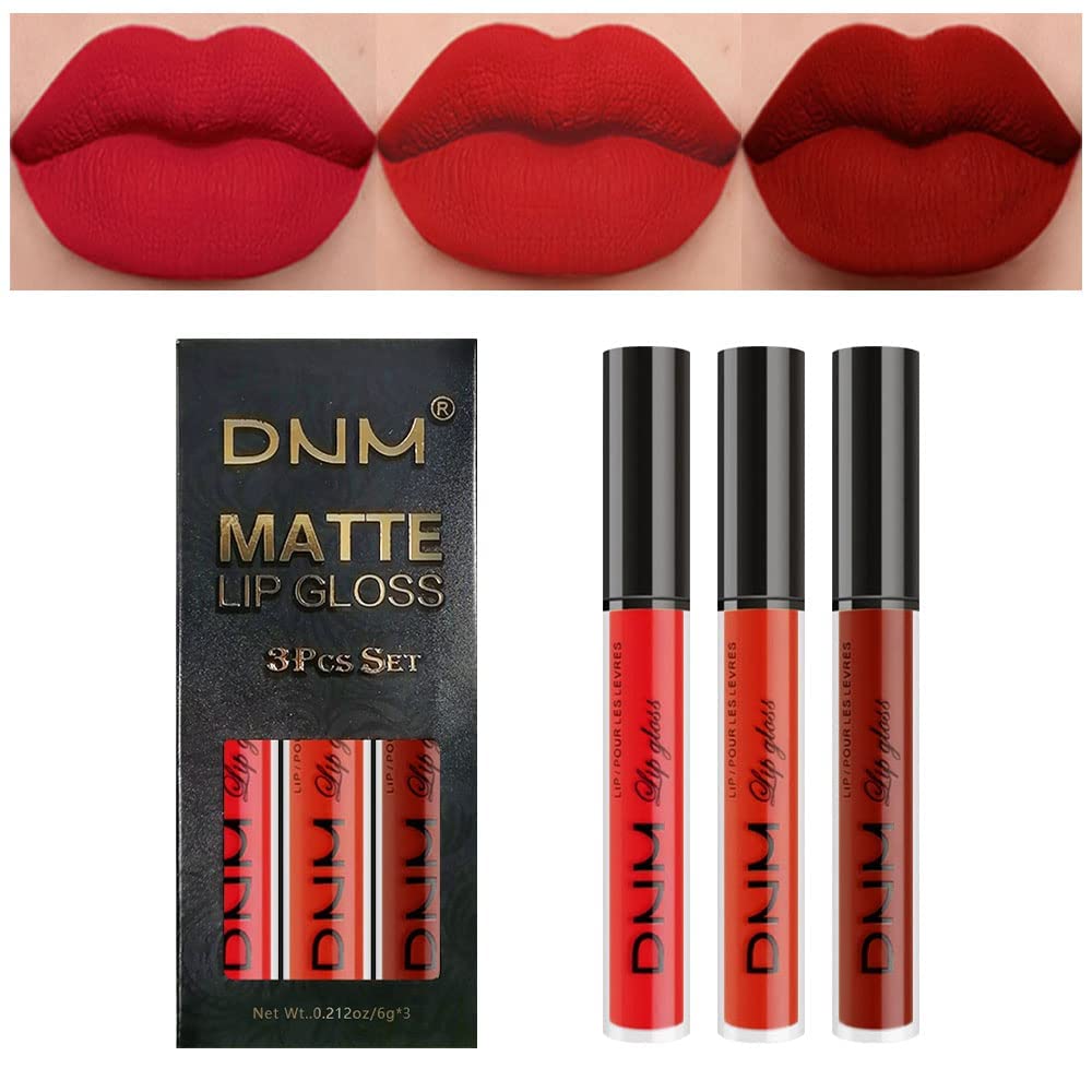 Matte Liquid Lipstick Set - 3 Pcs Dark Red & Purple Plum Shades | Long-Lasting Waterproof Lip Stain