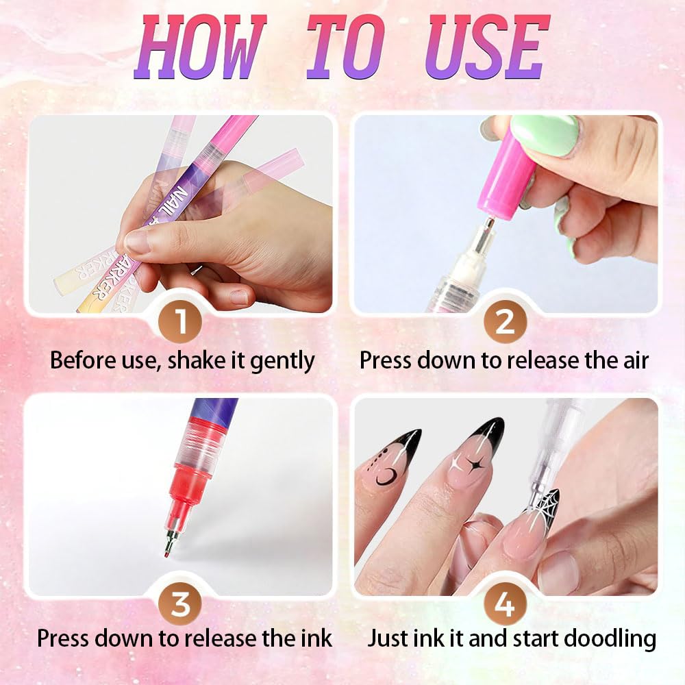 Nail Art Pens Set - 12 Waterproof Gel Nail Markers for DIY Designs | Quick-Drying Manicure Tools
