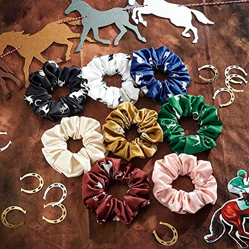 12 Pcs Horse-Themed Satin Hair Scrunchies for Women & Girls - Colorful Ponytail Holders