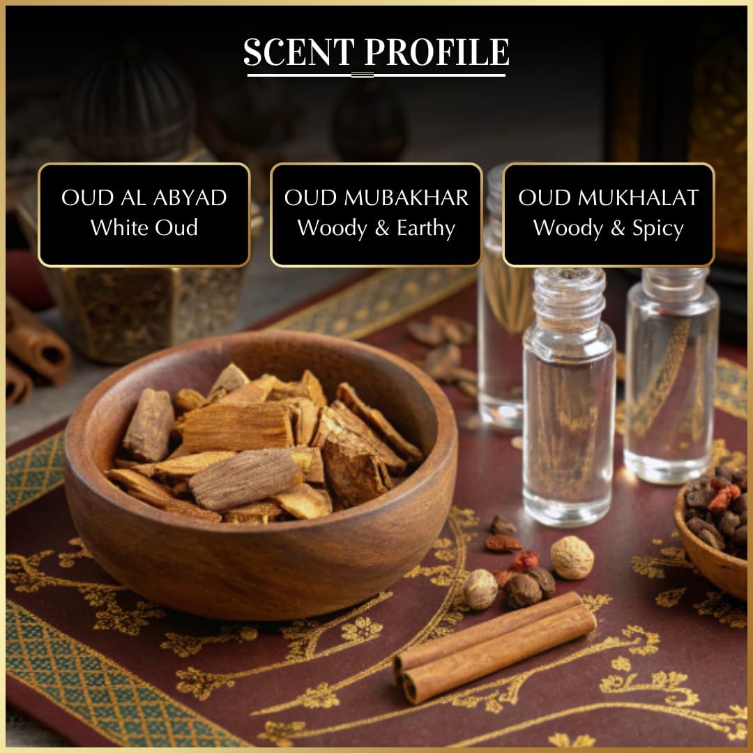Royal Oud Attar Oil Set - Pure Oudh Fragrance Gift Set for Eid & Ramadan | 3 Mini Roll-On Perfumes x 6ml