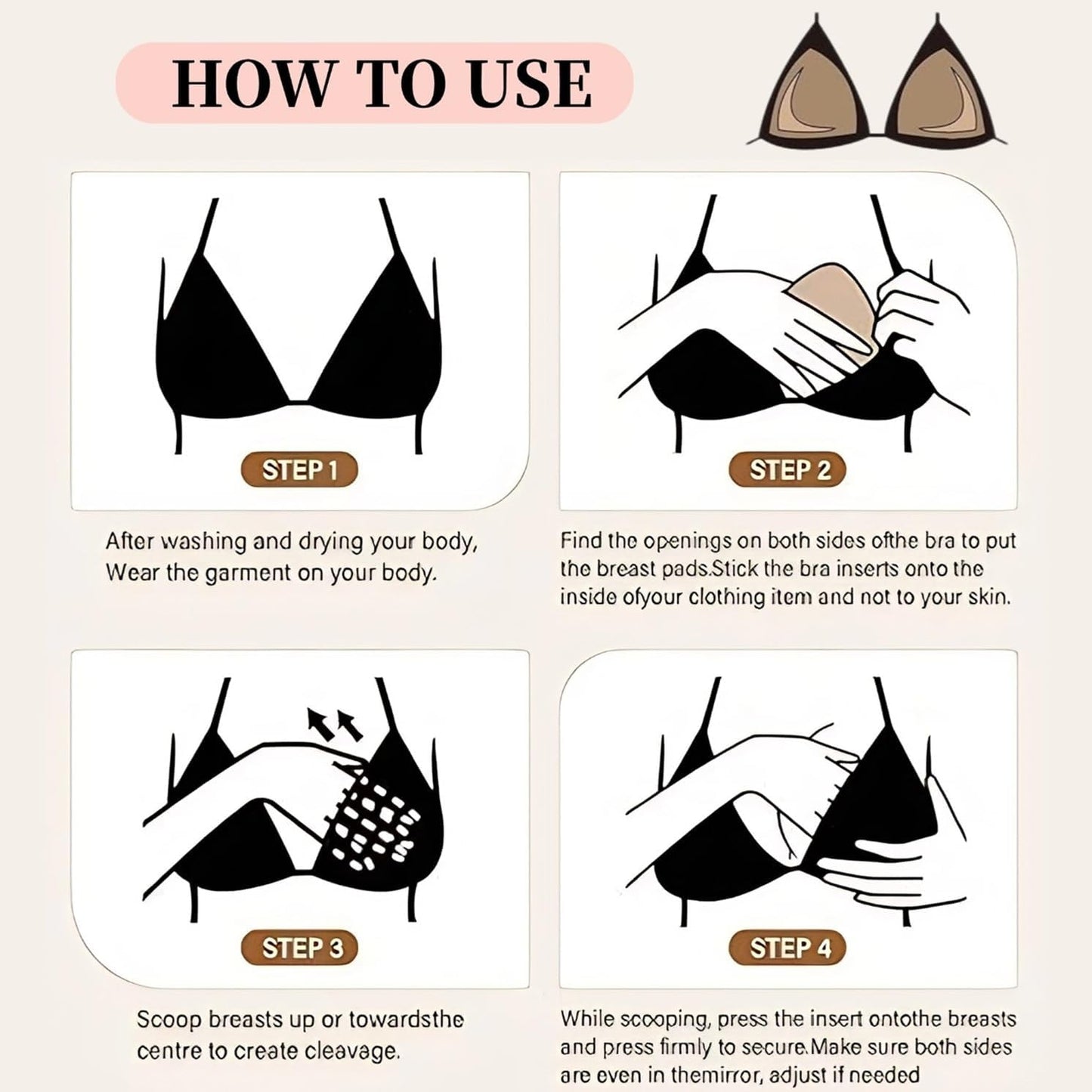 Double-Sided Sticky Inserts for D+ Cups - Reusable Adhesive Lifting Bras | Lightly Padded, Large Size