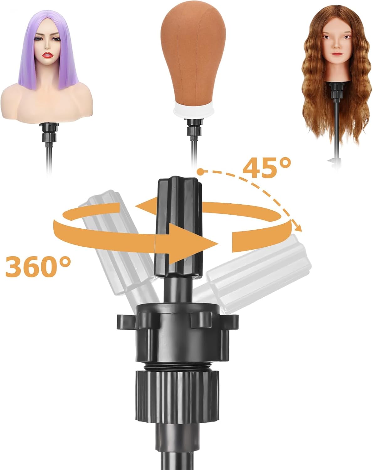 Adjustable Wig Stand - Reinforced Metal Mannequin Head for Cosmetology Training | Black