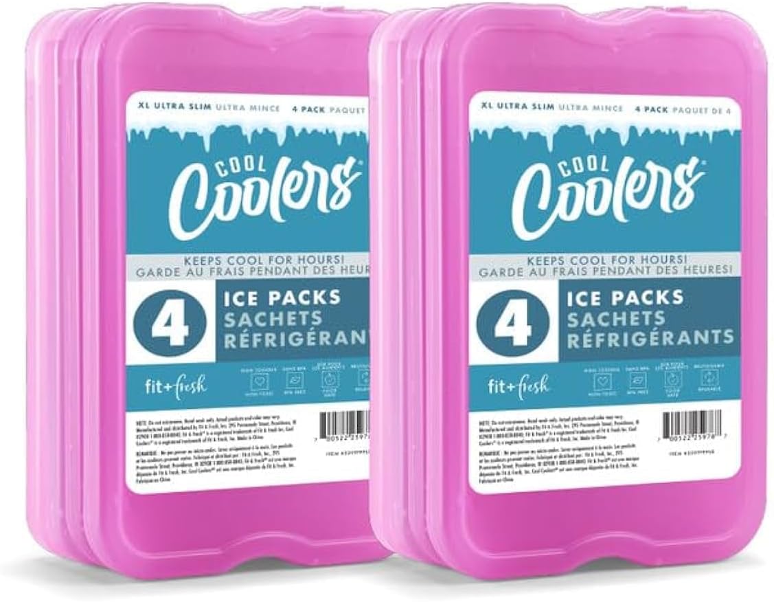 XL Slim Ice Packs - Quick Freeze Reusable Ice Packs for Lunch Boxes & Coolers | 4 Pack