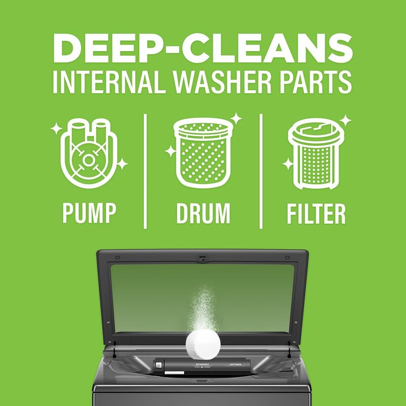 Affresh Washing Machine Cleaner, Helps Power Away Odor Causing Bacteria & Grime Deep Inside Pump, Valve & Hoses, 6 Time Release Tablets, 6 Month Supply