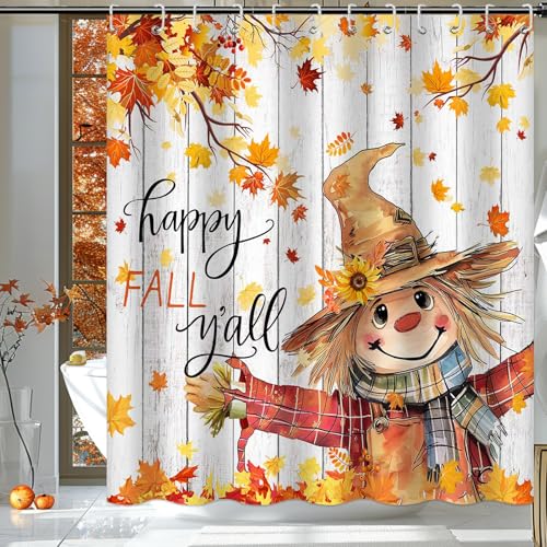 Mocsicka Happy Fall Shower Curtain - Cute Scarecrow Design, 72x72