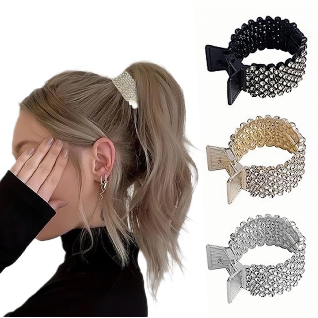 Hair Claw Clips - 3PCS Rhinestone Shark Clips for High Ponytails | Nonslip Hair Accessories for Thick Long Hair