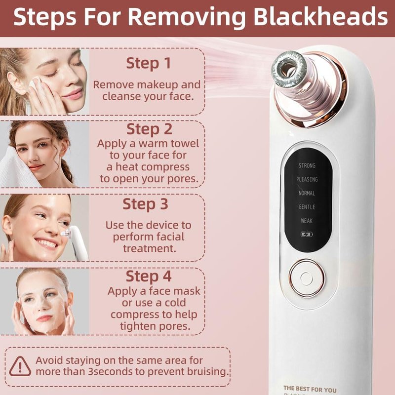 Blackhead Remover Vacuum - 5-Speed Type-C Rechargeable Extractor with 4 Heads | Effective Face & Nose Tool for All Skin Types