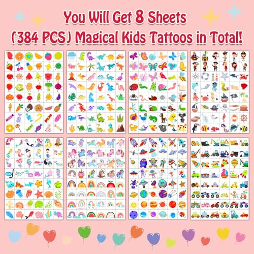 PARTYWIND Mixed Styles Temporary Tattoos for Kids 384 Patterns