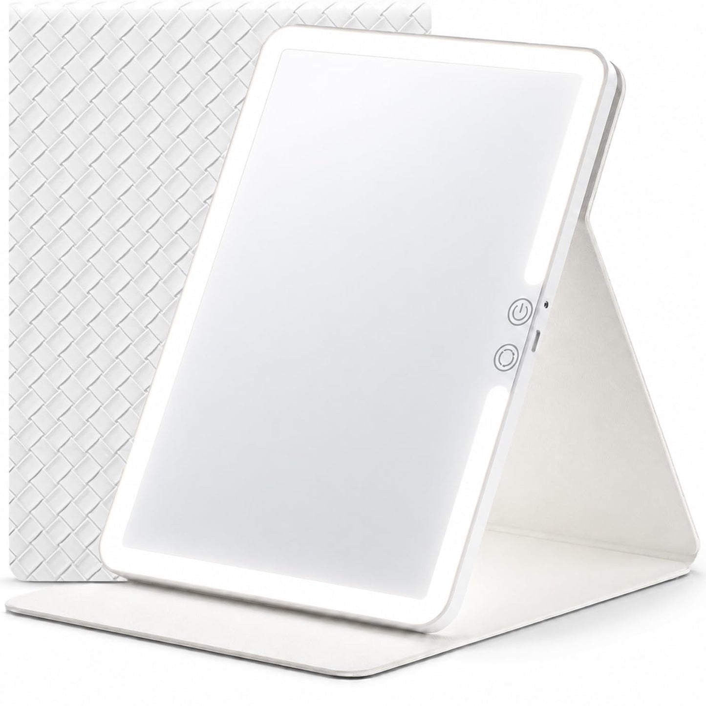 Travel Makeup Mirror with Lights, Portable Lighted Vanity Mirror with 100 LED, Rechargeable, Foldable for Tabletop, 11.9 inches, White
