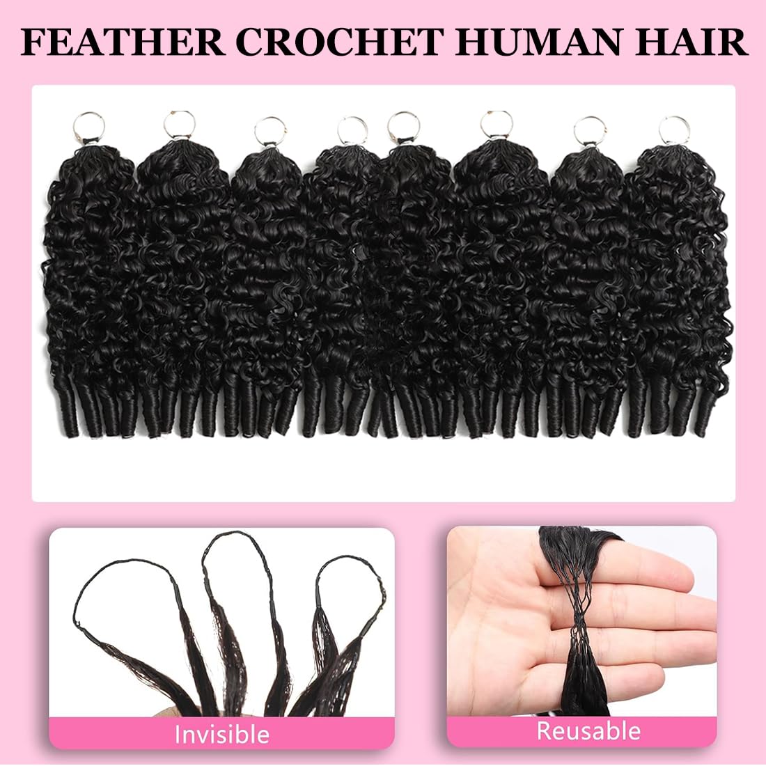 OLFORY Burmese Curly Human Crochet Hair for Black Women Curly Crochet Human Hair 60g Pre-Separated Feather Human Hair Crochet Bundles Lightweight Invisible Remy Hair Extensions Natural Black 20 Inch