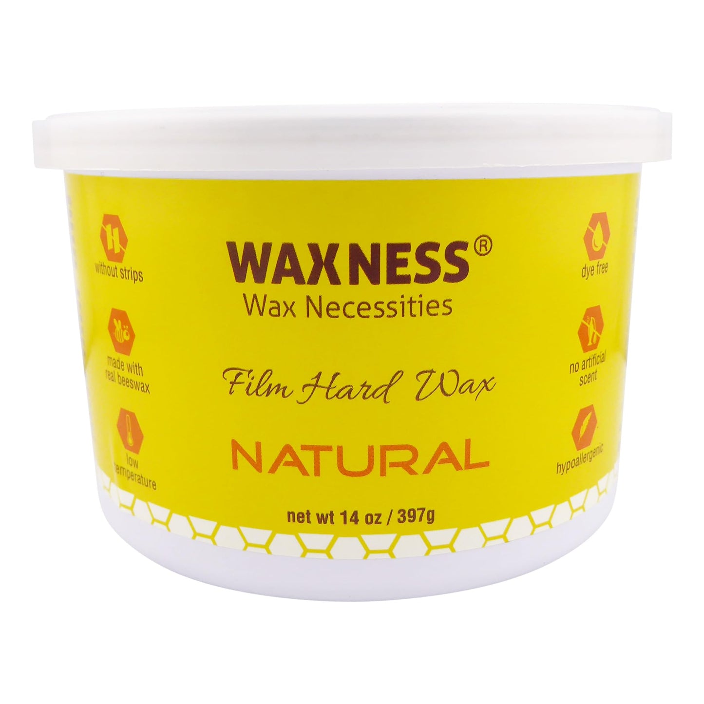 Waxness Film Hard Wax Tin Natural 14 oz (400 g) – Stripless Professional Hard Wax with Natural Resin Base for Face & Body – Made in Italy