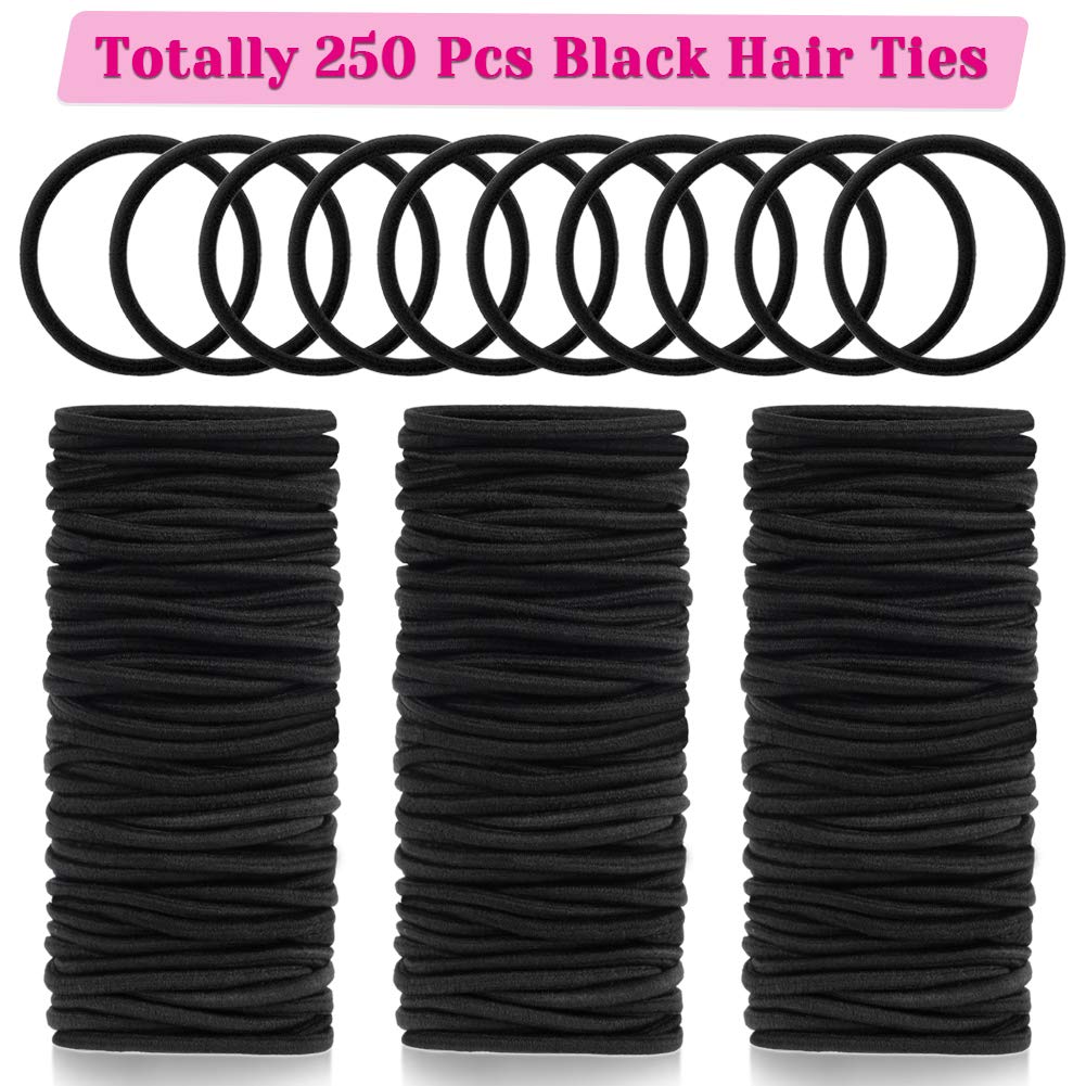 Anezus Black Hair Ties - 250 Pcs Small Elastic Ponytail Holders for All Hair Types | 3 mm