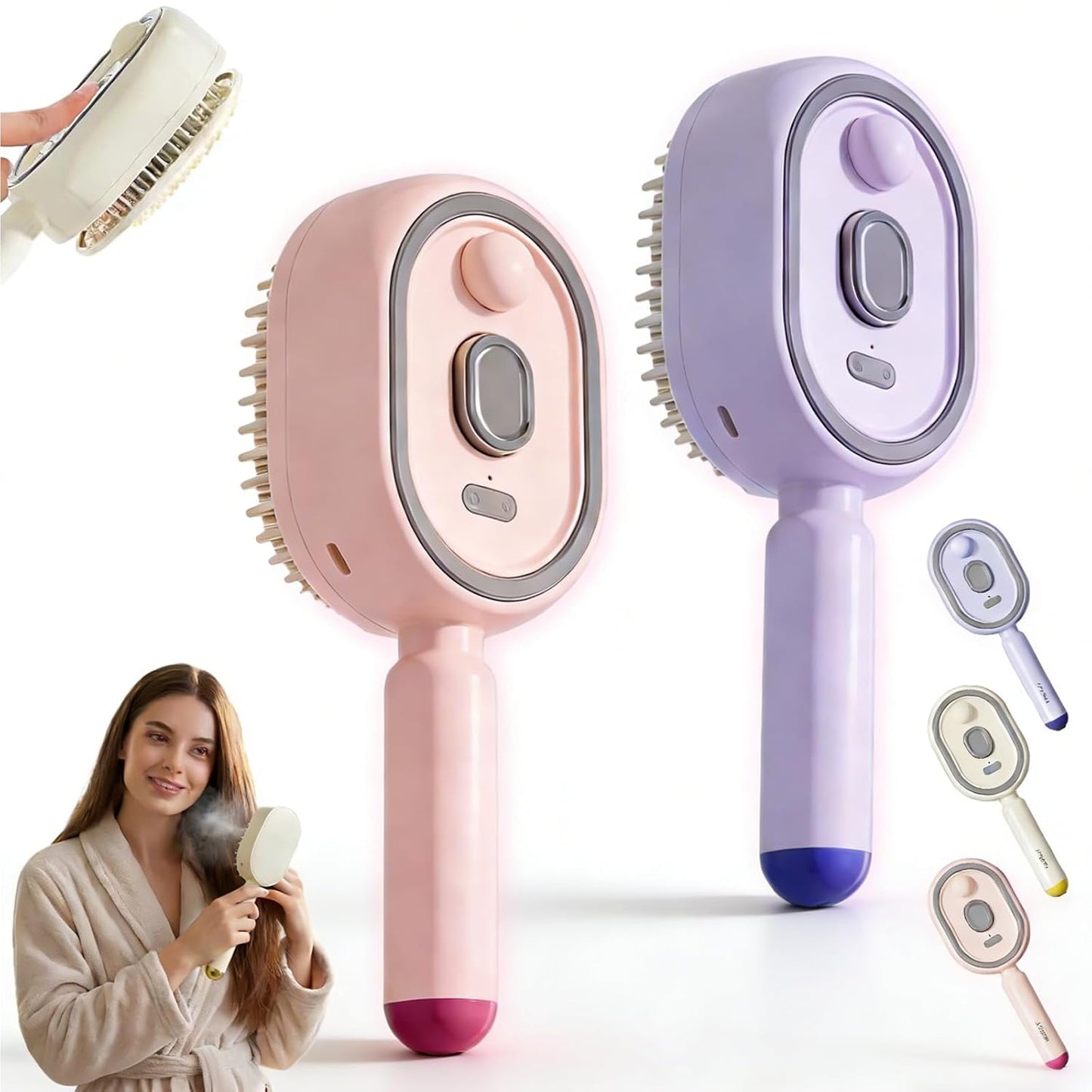 Electric Steam Brush - Rechargeable Misting Detangling Straightener | USB-C Styling Tool for Short Hair (2PCS-B)