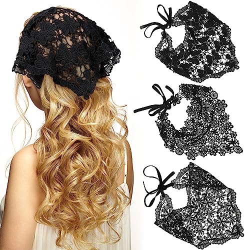 WELROG 3PCS Lace Hair Scarf Bandana, Boho Crochet Headband for Women