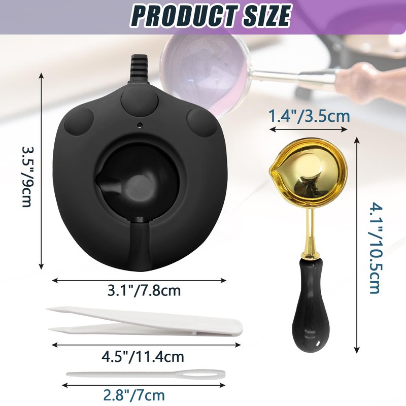 vibedor Electric Wax Warmer, Seal Melter Black Electric Wax Seal Kit with Spoon, Tweezer and Stir Stick for Melting Beads and DIY