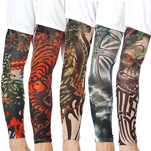 20PCS Unisex Fake Tattoo Sleeves Set - Tribal, Skull, Tiger, Crown & Heart Designs