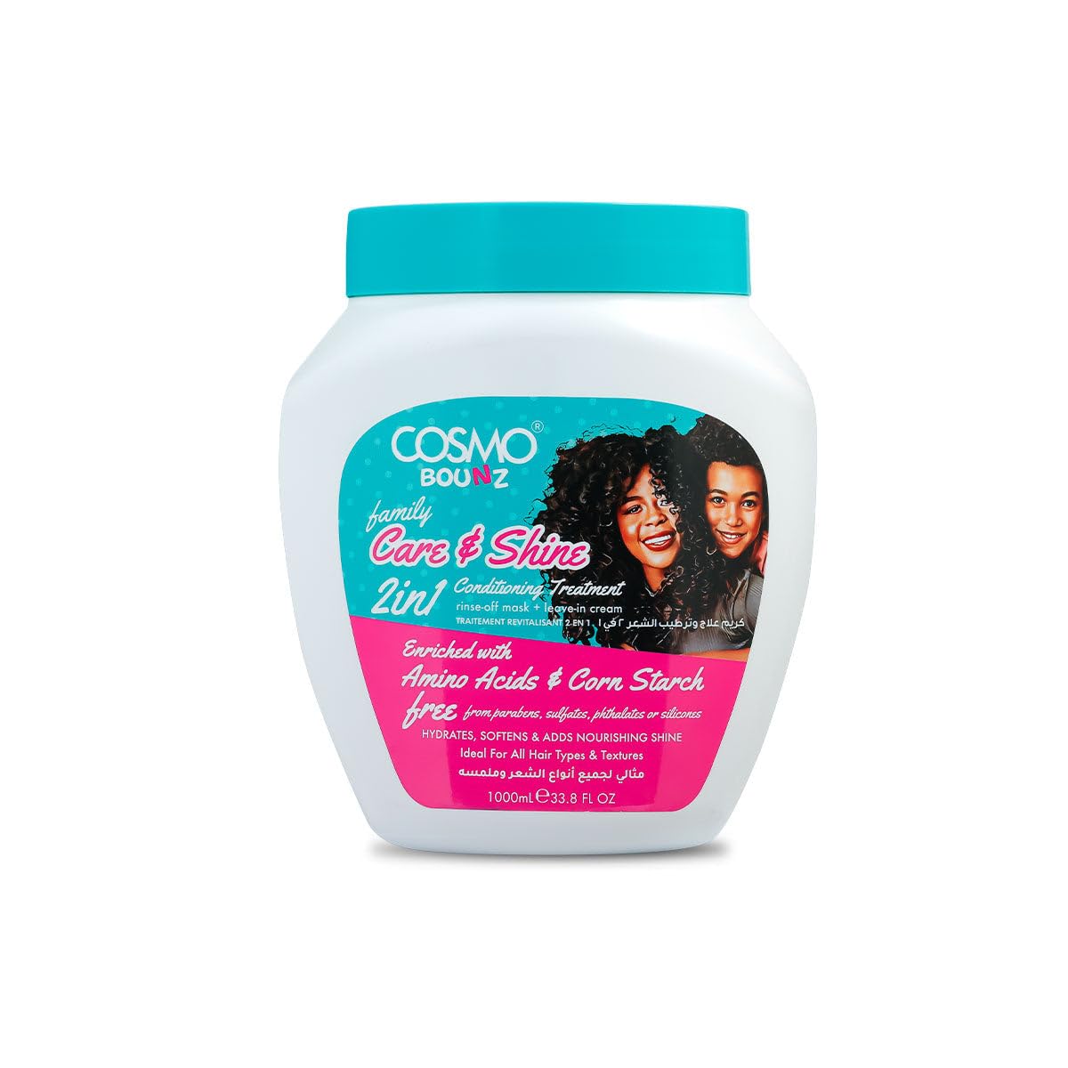 Cosmo Bounz Hair Care Family Care & Shine 2 In 1 Conditioning Treatment 1000ml White, Gentle Nourishing Hair Treatment Cream, Softening, Detangling, Shine Enhancing Daily Use, For All Hair Types