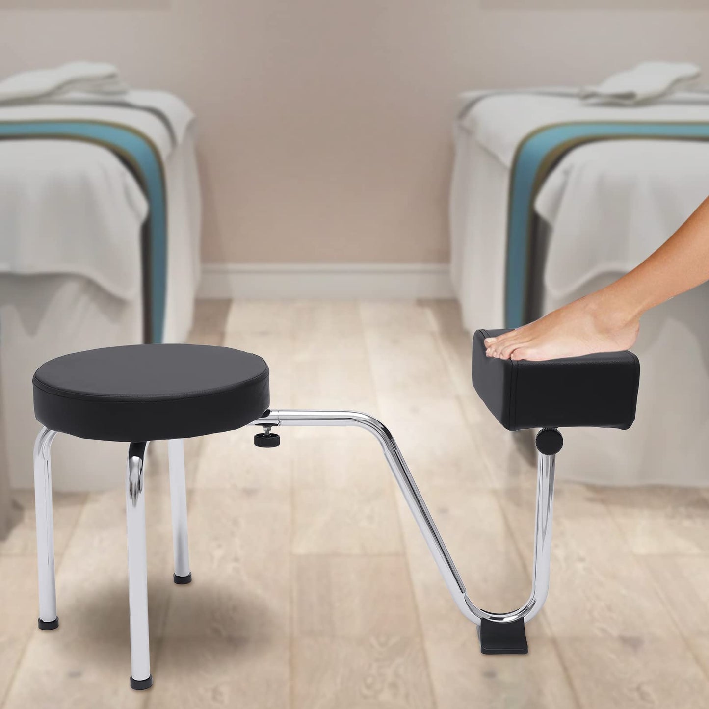 Dsmsseym Portable Pedicure Foot Rest Stool, Adjustable Height, Black, for Spa, Beauty Salon, Studio