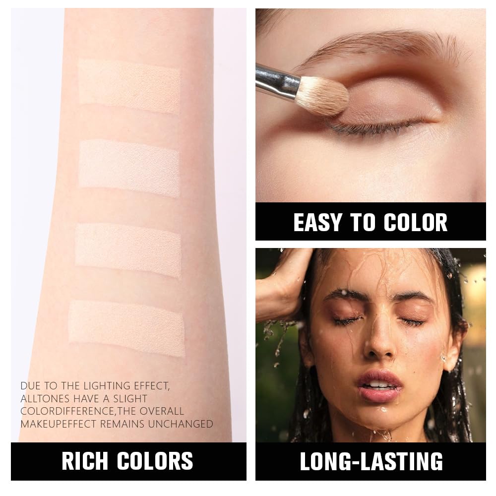 HHLTOH 4 Colors Vanilla Nude Eyeshadow Palette, Light Beige Pink Ivory White Quads, Matte & Shimmer Soft Blendable Eye Shadow, Natural Everyday Makeup for Mature Skin, Vegan, Sombras de Ojos
