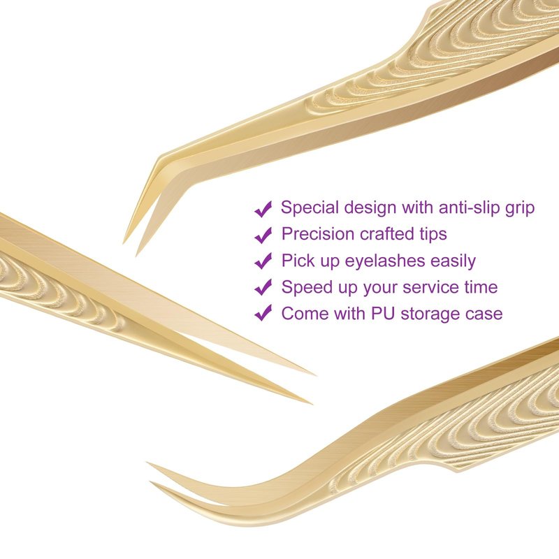 Eyelash Tweezers for Lash Extension Supplies, High Precision Lash Tweezer Set– Pack of 3 Lash Extension Tweezers Kit for Individual and Volume Eyelash Extensions