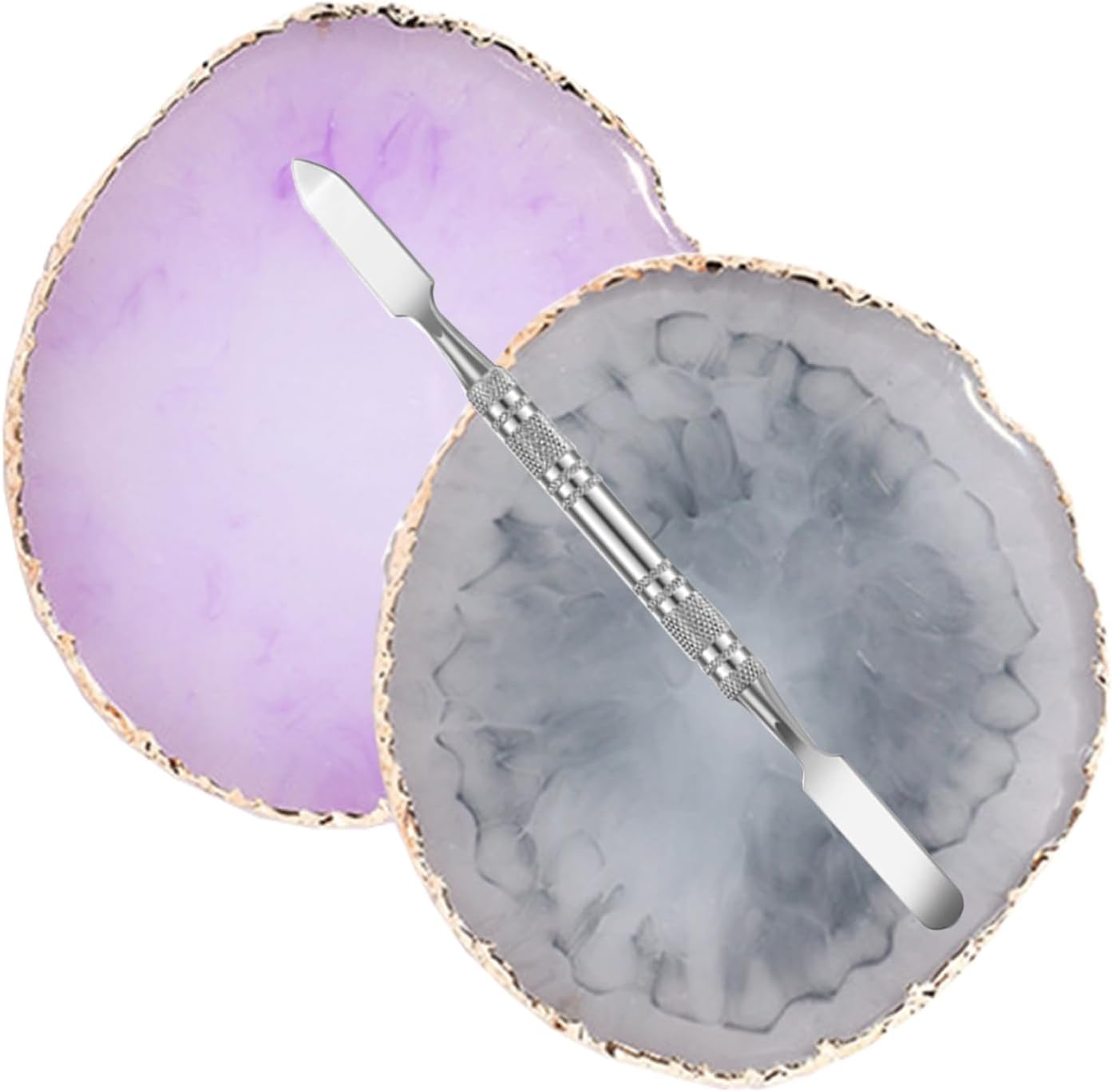 Nail Art Palette Set - 2 Pcs Resin Nail Polish Palette with Stainless Stirring Rod | Gray & Purple
